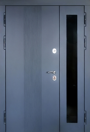 Стальная полуторная термодверь со стеклом сбоку и панелями МДФ с эмалью